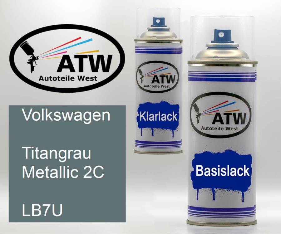 Volkswagen, Titangrau Metallic 2C, LB7U: 400ml Sprühdose + 400ml Klarlack - Set, von ATW Autoteile West.